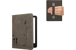 kwmobile Etui z klapką kompatybilne z Amazon Kindle Paperwhite (11. generacji - 2021) - Etui ze sztucznej skóry do czytnika e-booków - z paskiem na rękę - dmuchawiec Love szary