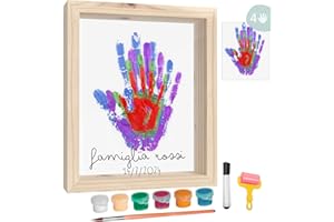 HuBorns - Cornice Impronta Mani e Piedi Neonati con Spazio per 4 Impronte, Kit Impronta Mani Famiglia per Dipingere Impronte, Set Impronte Mani e Piedi Neonato Ideale Regalo Neonato