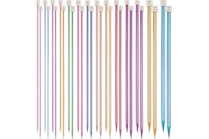 AEELIKE Aelike Coloured Knitting Needles Set - 35cm Long, 28 Pcs/14 Pairs Aluminium Single Pointed Needles 2mm-10mm, Long Knitting Pins for Blanket, Straight Metal Pins for Kids Beginners