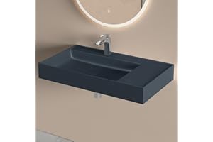 doporro Lavabo Suspendu avec Bonde Vasque à Poser Gris Noir Mat 70x46x12cm Lave Mains Rectangulaire avec Perçage de Robinet Colossum630