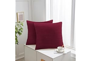 Aspire Homeware Cushions with Covers Included – (Set of 2) Red Stripe Velvet Sofa Cushion Covers 45x45cm Soft & Comfortable Cushion Inserts – Large Filled Decorative Cushion for Bedroom