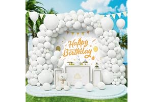 ROXISTAR Palloncini Bianchi, 143 pezzi Dimensioni Diverse Bianco Opachi Arco Palloncini Kit per Donne Bambino Festa di Compleanno Battesimo Matrimonio Baby Shower Fidanzamento Nuziale Anniversario Eventi