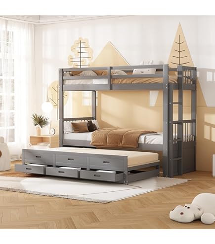 Letto A Castello In Ferro Con Letto Estraibile - 90x200 Cm, Bianco, Certificato EN747 Per Bambini