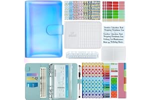 ‎GENORTH Binder Budget Binder,42 Stück Geld Organizer Marble Pattern Budgetplaner,Geld Organizer with Kupferkante aus Metall,Reißverschlusstasche,Monatliches Haushaltsformular-Schwarz. (Macaron blau)