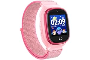 PTHTECHUS Smartwatch für Kinder, 1,37'' LED Touch Digitalkamera LBS-Positionierung Kinderuhr Support Spiel Anruf Wecker SOS Sprach Chat Smart Watch, Kindergeschenk 5-12 Jahre, Rosa