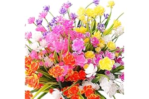 nuoshen 12 Bundles of 6 Colors Artificial Flowers Outdoor, UV Resistant Fake Flowers Plastic Greenery Shrubs Indoor Outside Hanging Planter Home Kitchen Office Wedding Garden Decor