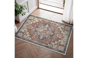 GENIMO Vintagematta för entrén 60 x 90 cm, liten vardagsrumsmatta, tvättbar, halkfri, hållbar, lättskött matta i bohemisk sti