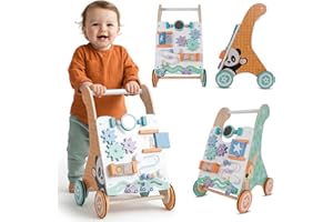 SUN BABY Carrello primi passi legno XXL, Gioco per bambini e bambini, Deambulatore Multifunzionale, per bambini da 12 a 36 mesi, rimo Compleanno Regalo 1 2 Anno (Bianco)