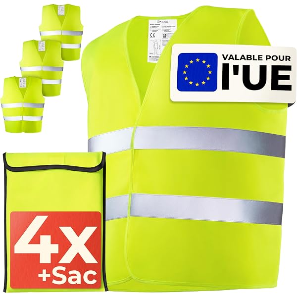 Lot De 6 Gilets Haute Visibilité Jaune/Vert Fluorescéine XXL - Bandes Réfléchissantes 360° - Vêtement Sécurité Travail Chantier Course Vélo