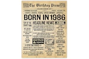 Stuff4 40th Birthday Poster Unframed - Born In 1986 Vintage Newspaper - Happy 40th Birthday Gifts for Women Men Retro Back In
