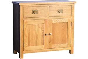 ROSELANDFURNITURE Surrey Oak Small Sideboard | Traditional Rustic Waxed 2 Door 2 Drawer Sideboard Storage Cabinet for Living Room or Dining Room, Fully Assembled