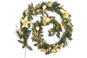 WeRChristmas Pre-Lit Decorated Garland Christmas Decoration Illuminated with 40-LED Lights, Cream/Gold, 9 feet (2.7 m)