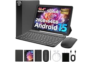 MUISOO Android 15 Tablet, 10.4 inch Tablet, Android Tablets with Keyboard Pen Case Mouse Earphone, 20GB RAM+64GB ROM (TF 1TB)