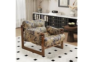 GENERIC Loungesessel Retro, Mittelalterlicher Lesesessel, Holzrahmen 1-Sitzer-Sofa aus Stoff mit Armlehne 120 KG Belastbar, Lazy Sofa fürs Wohnzimmer Schlafzimmer Arbeitszimmer, Palmblattmuster