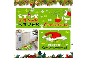 Aheagou Tappeto di Natale Grinch decorativo, 2 pezzi Grinch tappeto da cucina Grinch tappetini natalizi per pavimenti della cucina, tappeti natalizi per cucina, decorazioni natalizie