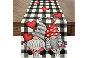 Blanketswarm Runner da tavola per San Valentino, con gnomo, pieghevole, rosso, tovaglietta lunga, lavabile, decorazione per San Valentino, centrotavola (180 x 30 cm)