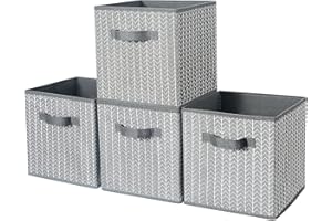 BrilliantJo Aufbewahrungsbox aus Stoff in 4er Set, 33 x 38 x 33 cm Faltbare Aufbewahrungskiste mit Griffe Ordnungssystem Korb für Schrank Regal Spind - Grau Fischgrät