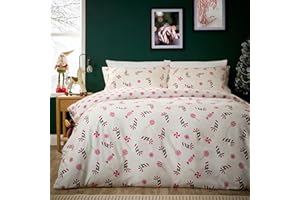 Olivia Rocco Christmas Duvet Cover Set Festive Bedding Quilt Cover Xmas with Pillowcases Reversible Design Easy Care Bed Linen Sets, Candy Cane Sweets Multi, Double