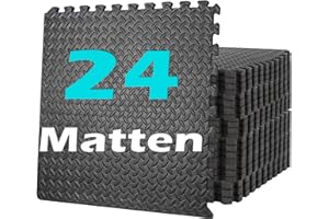 CUNSIEUN Bodenschutzmatte Set 24 Sportmatte - 60x60cm Puzzlematte: Schutzmatten Puzzle Matte Fitnessmatte Sportgeräte Bodenmatte Yogamatte[60x60 1cm], Bodenmatte für Fitnessraum&Fitnessgerät Schwarz (24 Stück)