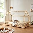 [en.casa] Children's bed Sisimiut House bed 90 x 200 cm with fall-out protection Slatted frame Pine Wood look