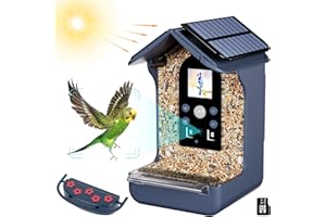 Comedero para Pájaros Smart Bird Feeder with Camera 1080P, Rkdely Cámara con Batería & Solar Panel Sensor Infrarrojo Piroeléctrico Automático PIR Pájaros