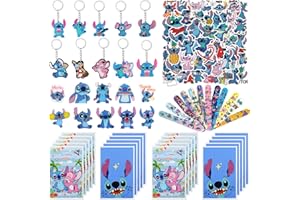 Gamtoise Stitch Party Bag Fillers Party Favours with Keychain Party Bags Button Pins Slap Band Bracelet Stickers Stitch Party Supplies Pinata Goodie Bag Fillers for Kids Boys