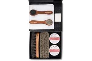 DELARA Set esclusivo per pulizia scarpe composto da 8 pezzi, in scatola nera con motivo in oro