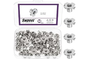 Swpeet 50pcs M6 × 10 Nickel pläterade T-muttrar, 4-spännig Tee mutter, gängade infogar, Bolt Dropper T-mutter trä infoga för