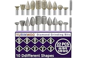 YURINWOO Diamond Grinding Bit Set 22Pcs, 46 Grit &120 Grit Stone Carving Set Compatible with Dremel, Diamond Burr Bits Rotary Tool Accessories 3mm Shank for Stone Glass and Ceramic Carving, Grinding, Polishing