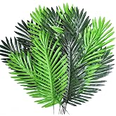 SNAIL GARDEN 12Pcs Artificial Palm Leaf, 2 Colors Faux 20" Tropical Palm Leaves Stem Vegetation Tropical Leaves for Sunday Fl