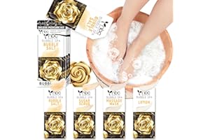 nbc BeautiLab Foot Soak Set: Bubble Salt, Sugar Scrub, Massage Mask, Massage Lotion in a Box, 4 Step Foot Spa Kit for Dry Feet, Softens Calluses, Tired Feet (1 Set, 1 Set Golden petals scent)
