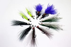 Jackal Outdoors The Coniston 10 pack of classic style Salmon, Sea or Rainbow trout dumbell fish eyed flies with crystal flash in a variety of sized hooks