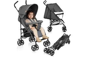 LIONELO Elia Passeggino Leggero e Pieghevole per bambini da 6 mesi a 15kg, Schienale regolabile alla posizione sdraiata, Cinture 5punti Cesta e Cappottina Grandi