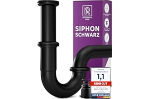 M. ROSENFELD HOME Sifón para lavabo de baño, 1 1/4 pulgadas, de latón macizo, diseño moderno, sifón con tubo de desagüe sin fugas y tapón de olor (negro mate)