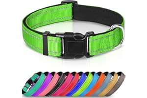 Joytale Collar Perro Reflectante,Nylon Collar Acolchado con Neopreno,Ajustable para Perros Extra Grande,45-70cm,Verde