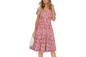VOTEPRETTY Women's Short Sleeve V Neck Wrap Summer Dress Casual Floral Sundress with Pockets