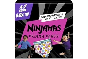 Pampers Ninjamas Pyjama Pants Unisex Hearts, 4-7 Years, 60 Pyjama Pants, 17kg - 30kg, All-Night Leak Protection
