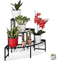 Relaxdays Blumentreppe aus Metall, Eck Blumenregal mit 3 Ebenen, halbrund, für den Garten, Balkon oder Terrasse, schwarz