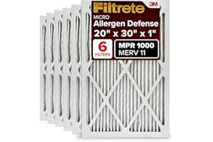Filtrete 20x30x1 AC Furnace Air Filter, MERV 11, MPR 1000, Micro Allergen Defense, 3-Month Pleated 1-Inch Electrostatic Air Cleaning Filter, 6 Pack (Actual Size 19.81 x 29.81 x 0.81 in)