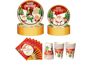 Nkaiso 80 Pièces Vaisselle en Papier de Noël, 20 Assiettes Plates 23 cm, 20 Assiettes à Dîner 18 cm,20 Gobelets en Papier, 20 Serviettes, Jetable Vaisselle de Fête de Noël