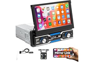 RIMOODY Android Autoradio 1 Din mit DAB Modul Navi GPS WiFi 7 Zoll Automatisch Ausfahrbares Bildschirm Autoradio mit Bluetooth IOS/Android Mirror Link FM/RDS/DVR/DAB+/USB/AUX Lenkradsteuerung Rückfahrkamera