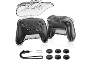 NEWDERY Hard Carrying Case for Nintendo Switch 2 Pro Controller, Protective Travel Organizer, Thickened Shockproof PC Shell with Frosted Anti-Scratch Finish, Includes 6 Thumb Grips & Hand Strap, Black