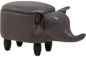 Beliani Modern Faux Leather Stool Storage Solid Wood Animal Dark Grey Elephant