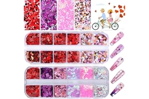 Kalolary 2 Cajas Forma de labios Lentejuelas Holográficas de Uñas, En forma de corazon Lentejuelas de Uñas, día de San Valentín flor Purpurinas Uñas Nail Art Glitter para Manicura y Diseños-B