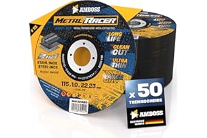 50 discos de corte de metal de 115 x 1 x 22,23 mm – El disco de corte de Metal Racer by AMBOSS WERKZEUGE es adecuado para acero y acero inoxidable