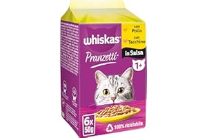 Whiskas Pranzetti Carni Bianche 1+ Adulto, Cibo Umido per Gatto, 12 confezioni ognuna da 6 bustine x 50g (72 Bustine in Totale)
