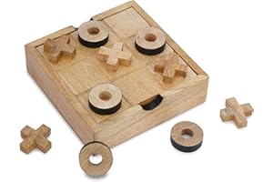 Ajuny Juego de Mesa Tres en Raya de Madera 14x14 cm – Tic TAC Toe Clásico Hecho a Mano con Caja de Almacenamiento Decorativa, Juego para Niños y Adultos, Decoración de Salón y Regalo Familiar