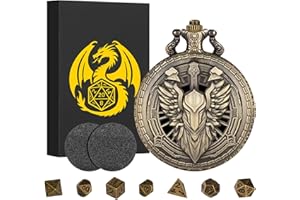 KELLER & WEBER Mini Set di Dadi DND, Steampunk Vuoto Paladin Knight Warrior Custodia a Guscio di Orologio da Tasca, 7 Pezzi, Dadi in Metallo Poliedrico D&D, Regalo di DND con Confezione, Accessori per Giochi, Bronce