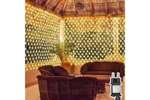 Dekofun Rideau Lumineux Exterieur 204 LED 3m x 2m Filet Lumineux Exterieur, 9 Modes Étanche IP65 Guirlande Lumineuses Filet pour Décoration Intérieur Extérieur Mariage Chambre Noël Fête - Blanc Chaud