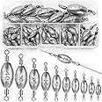 Ansyswit 25/45Pcs Olive Fishing Weights with Inner Swivel Sinker Kit - 6/10 Sizes, 3g-40g